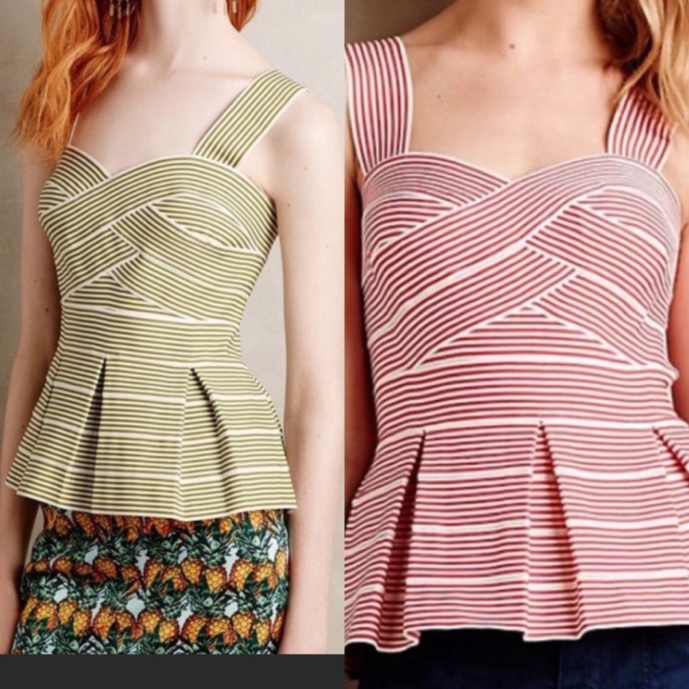 NWT Anthro Green & White Striped Cabana Peplum Top